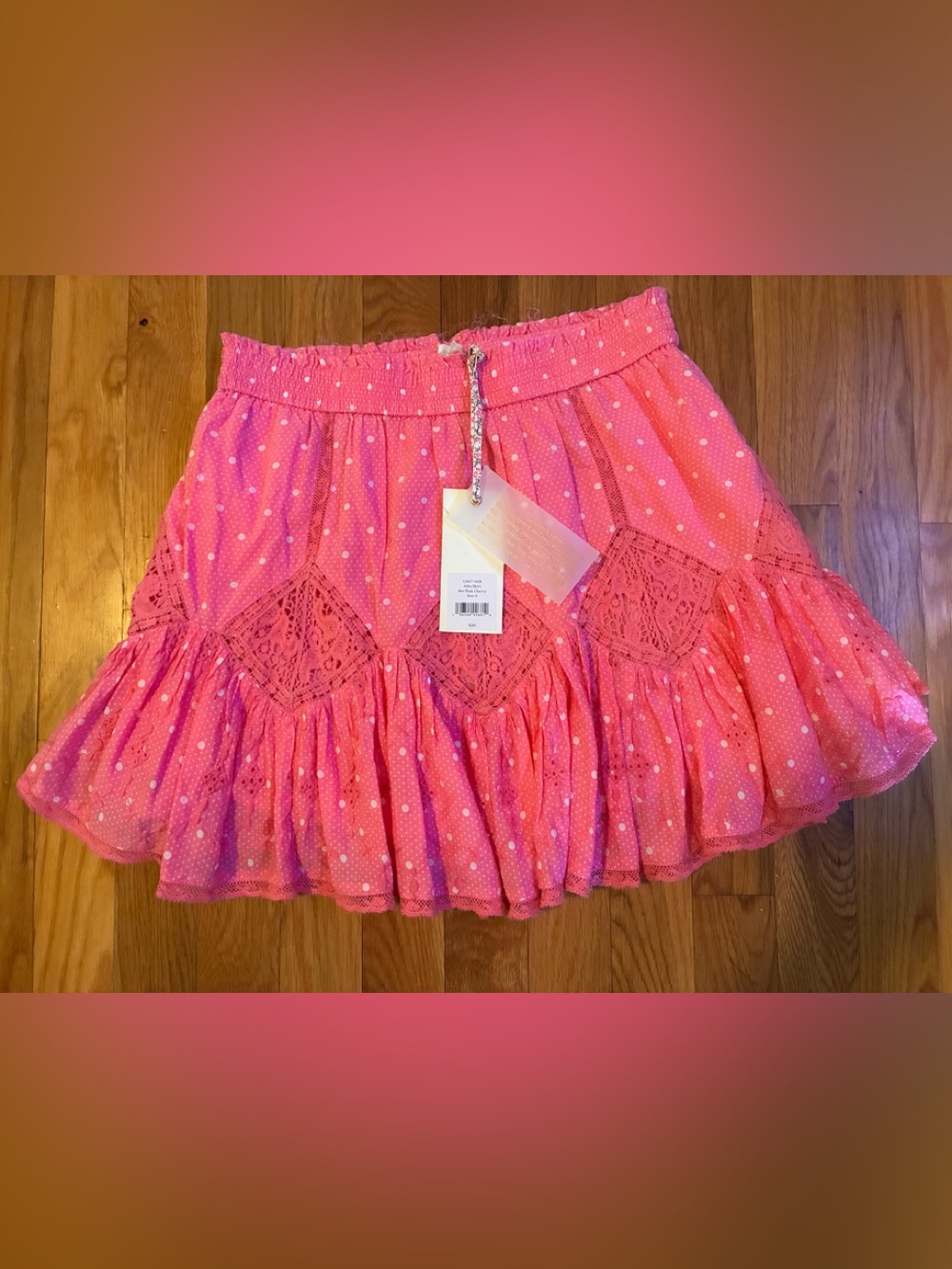 LoveShackFancy Adia hot Pink Cherry Polka Dot Mini Skirt